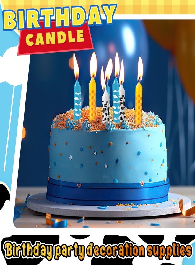 Conelist 18 Pcs Game Birthday Candles Cartoon Cake Toppers Blue Sky White Cloud Cow Chess Grid Pillar Rocket Cupcake Candles for Cartoon Themed Birthday Party Decorations Supplies - Image 4